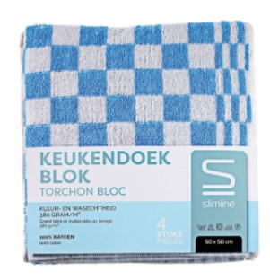 Slimline Keukendoek Blok Wit/Blauw 50x50CM 1X4ST